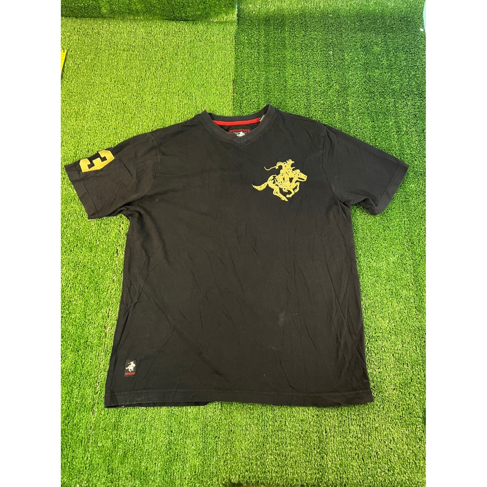 Winchester Mens XL Black V-Neck Graphic Tee Gold Embroidered Horse Cowboy Shirt